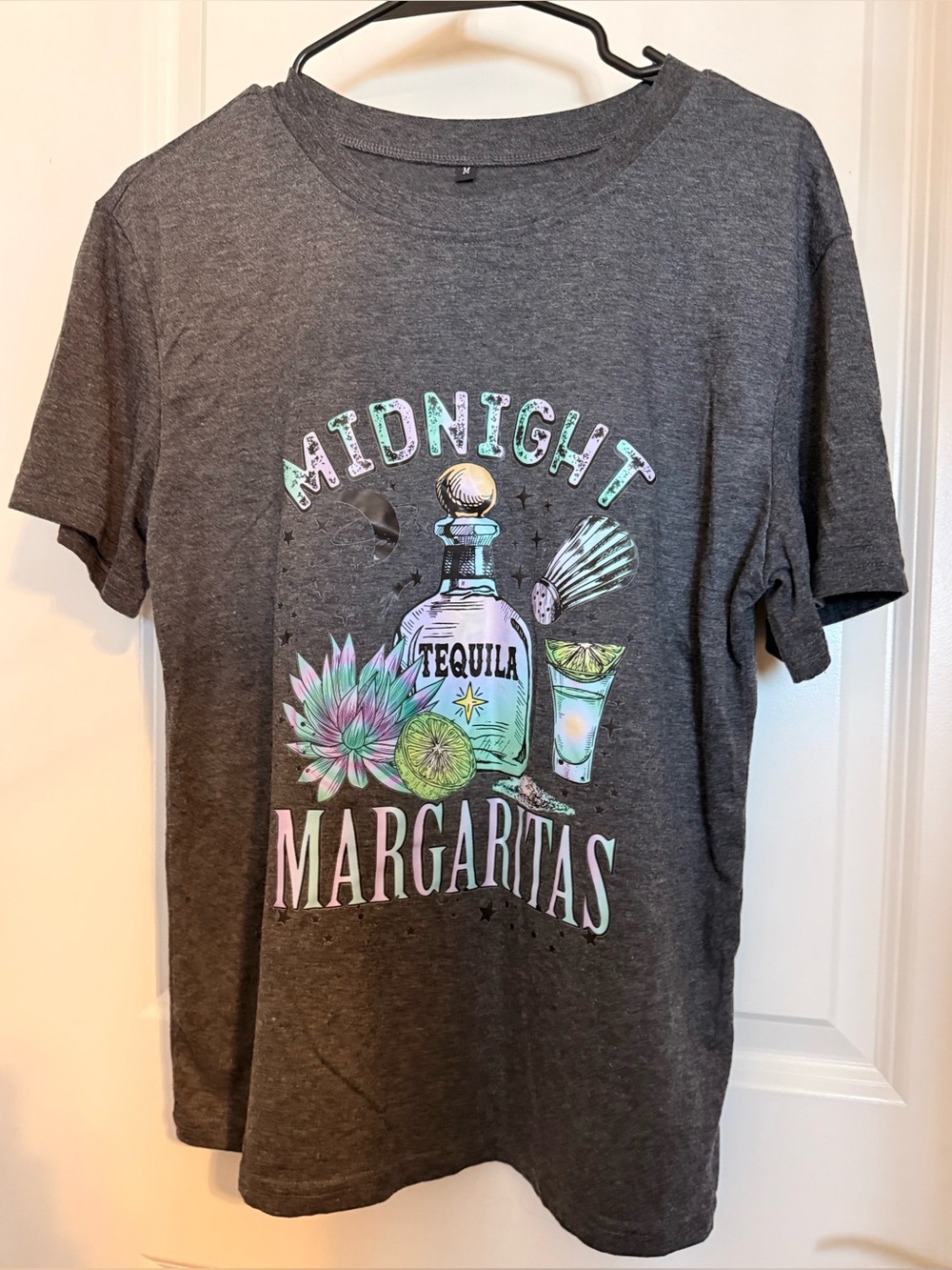 Women’s Gray Midnight Margaritas Witchy  Tequila T-Shirt Size Medium